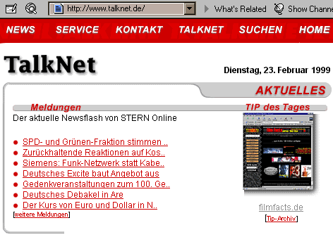 Tip des Tages bei www.talknet.de am 23.02.1999